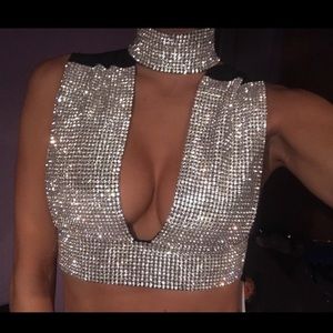 Fully embellished silver top